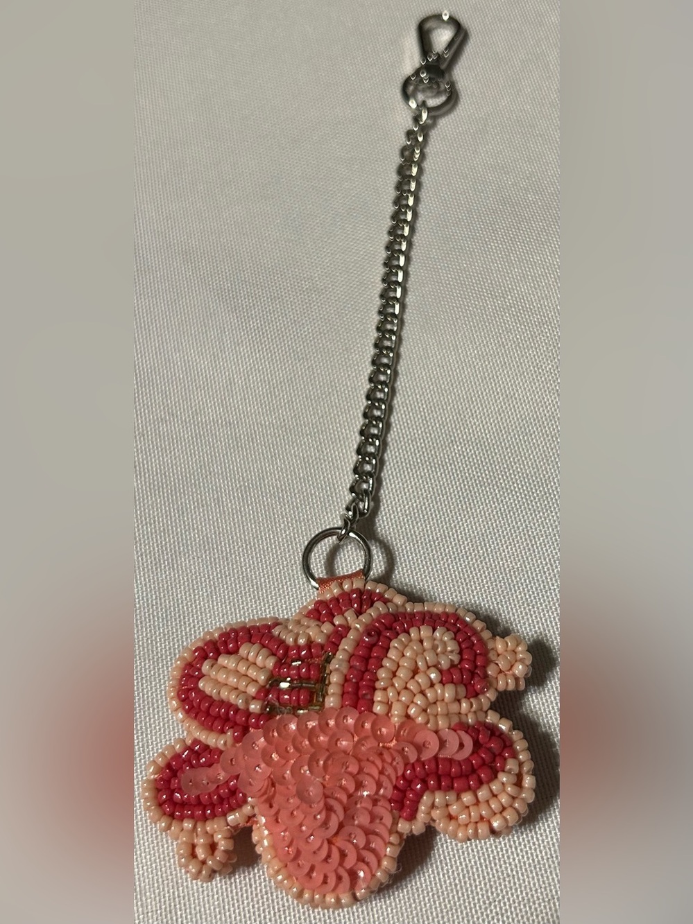 Handcrafted Pink Beaded Key Charm with Sequins
